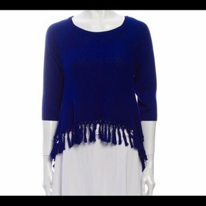 Maura Hoffman Hi Lo Sweater Top with Fringe in Cobalt Blue! Like New. Size XS.